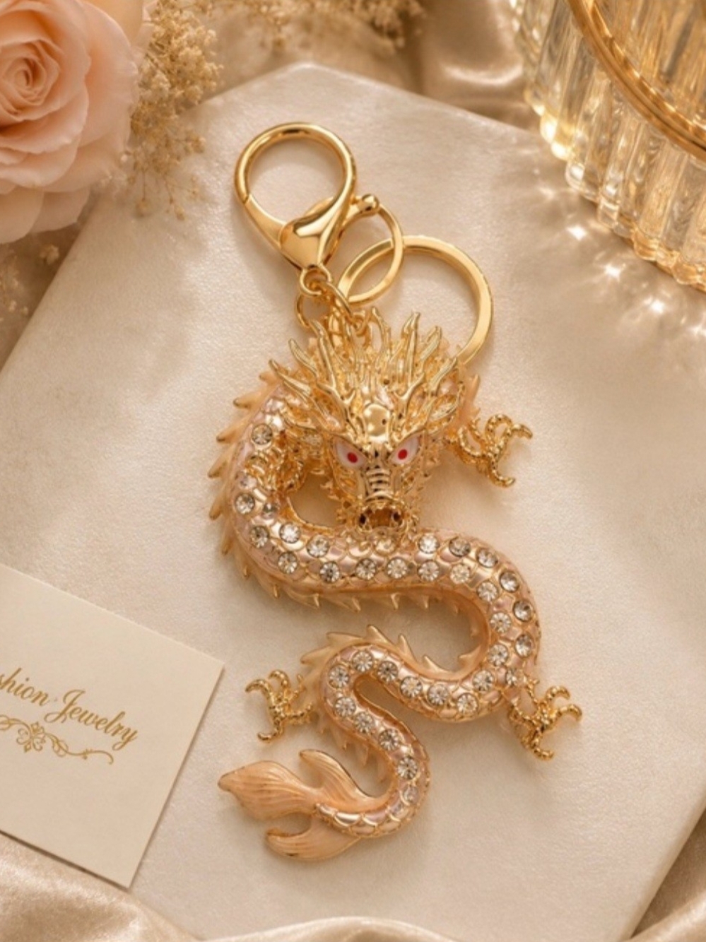 Gold Crystal Dragon Keychain Charm - Women Accessories - Picture 2 of 2